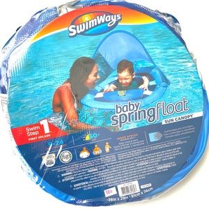 SWIMWAYS New $25 Blue Sun Canopy Round Baby Spring Float Age 9-24 Months BB4